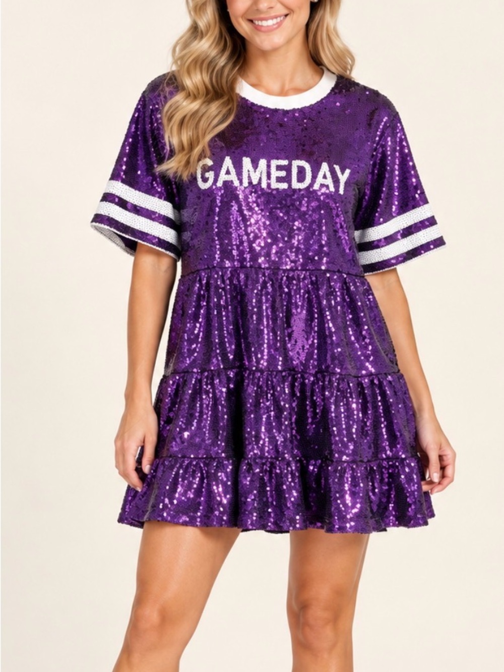 Francesca's Collections Purple Sequin 'GAMEDAY' Mini Dress